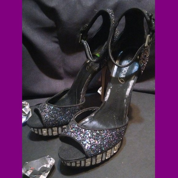 BOUTIQUE 9 sz 6.5 PURPLE BLUE COSMIC GLITTER HEELS RHINESTONE JEWEL GEMS - Picture 6 of 15